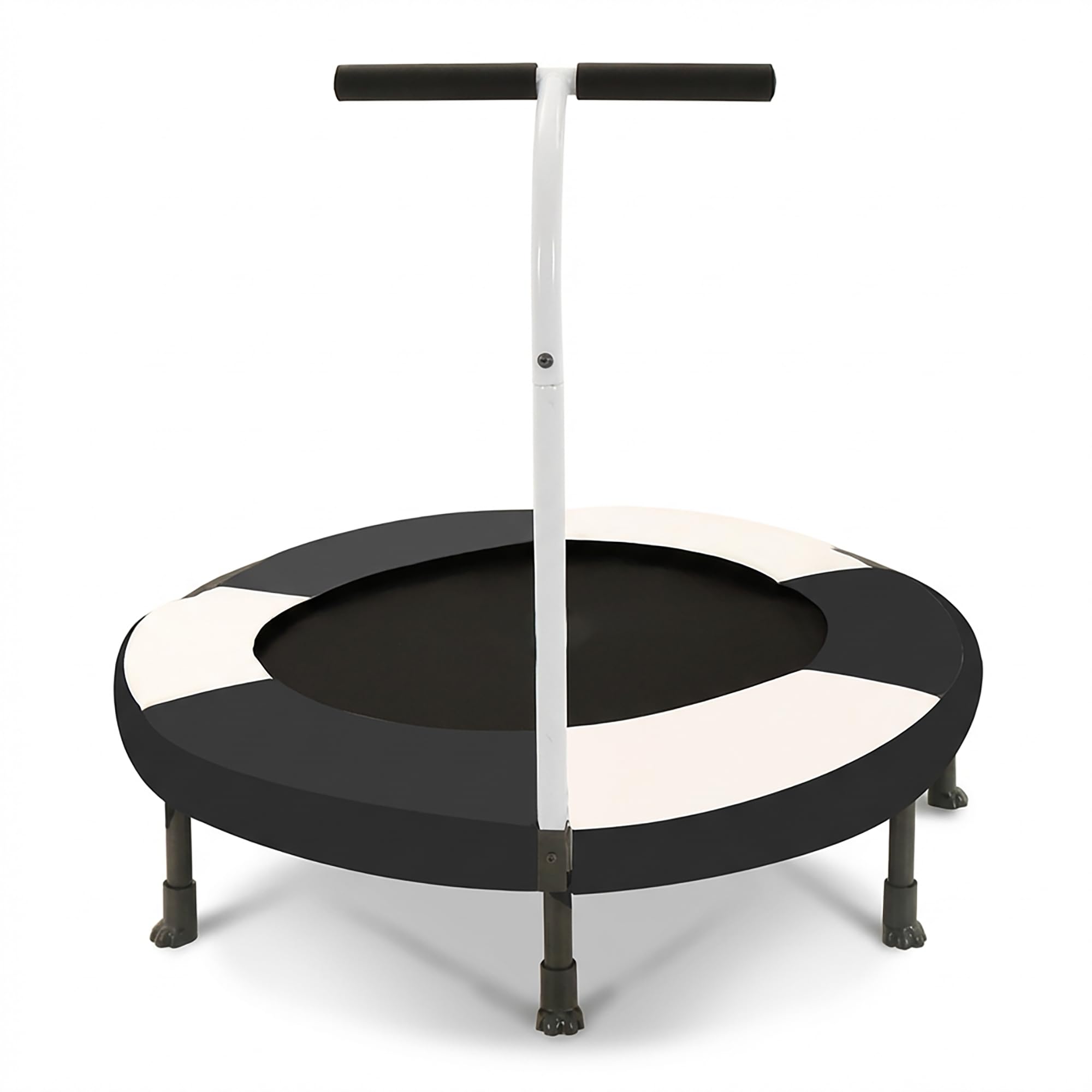 Cama elástica infantil de 91 cm con asa de agarre, color negro y blanco – Mini trampolín para niños, 7 patas, muelles gruesos, almohadilla de seguridad, para interior y exterior, promueve la