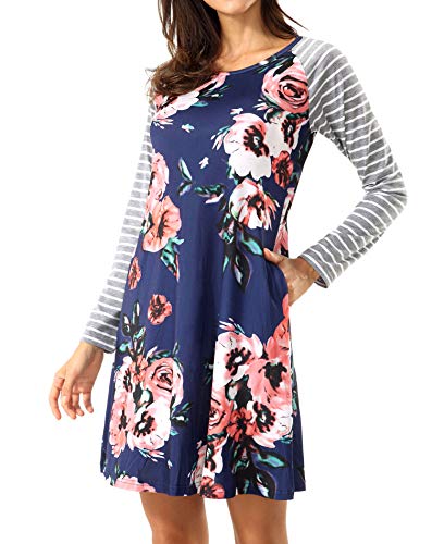 ROOSEY Women's Beach Floral Shift Dress V Neck Cold Shoulder Open Sleeves Tunic