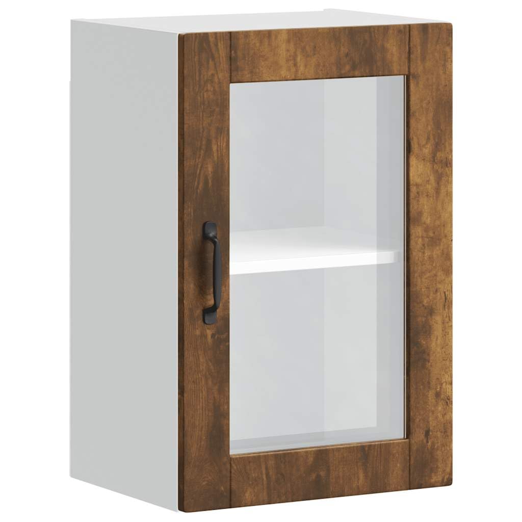 Armoire murale de cuisine vitrée gain de place chêne fumé