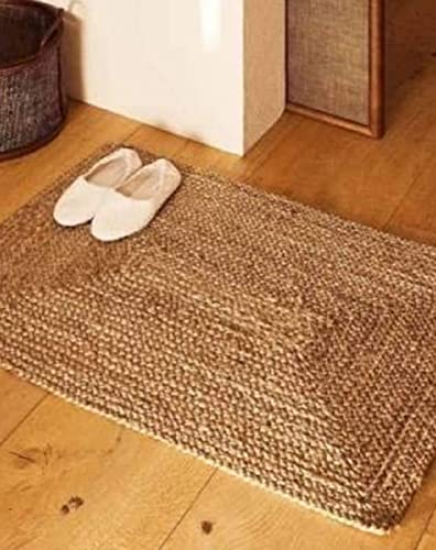 Image of Jute Braided Natural Hand Woven & Reversible Rug for Living Room Kitchen Entryway, Farmhouse Rustic Burlap Carpet Floor Mat (Jute, 2X3-feet)