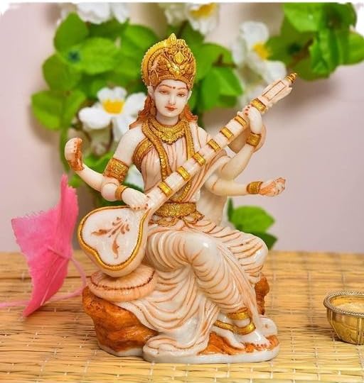 Handicraft 7 Inches Beautiful Maa Saraswati Murti Sculpture Hindu Goddess Saraswati Ji Murti Brown-image-20