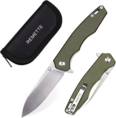 REMETTE Handfeel Folding Pocket Knife,9Cr18MoV Blade,Ceramic Ball Bearing,Flipper Open,EDC Daily Work Knife with Deep Pocket Clip for Men Women,Sharp Hiking Camping Knives S1968X