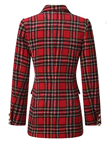 CHARTOU Women's Tailored Collar Slim Plaid Double Breasted Short Blazer Jacket2