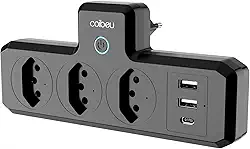 Extensao Eletrica Inteligente Wifi, Extensão Tomada, Régua Tomada, Filtro de Linha, 3 Tomadas, 2 Interfaces USB, 1 Porta USB Tipo-C, Controle por Voz, Controle remoto via celular (Preto)