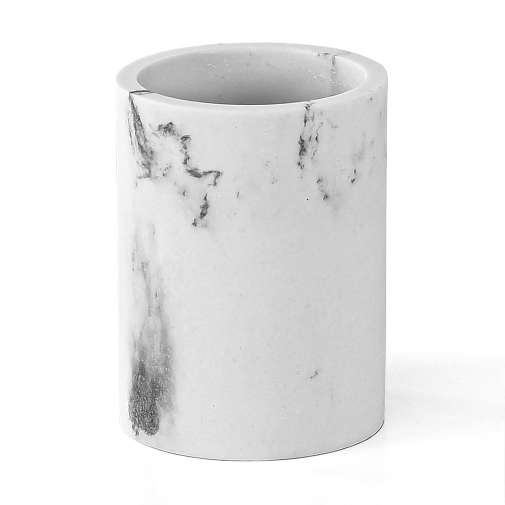 Set Accessori Bagno 2 Pezzi Linea Ivy Dispenser Sapone E Portaspazzolino Finitura Effetto Marmo Bianco In Resina Durevole Da Appoggio