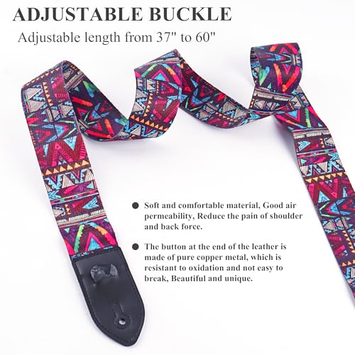 Image of Adjustable Guitar Strap Includes 2 Strap Locks & 2 Matching Picks & 1 Picks Holder & 1 leather Strap Button.
