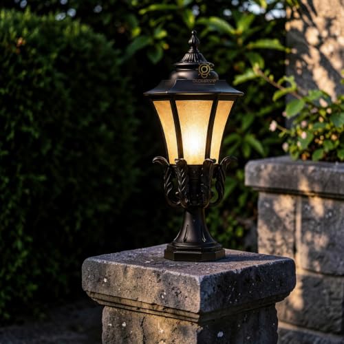 Image of Glowave Outdoor Black Gate Light for Pillar Garden Post Lantern Waterproof Lantern for Patio or Fench Deck, Doorway Porch Pillar Lamp - Warm White (P-6698 BK)