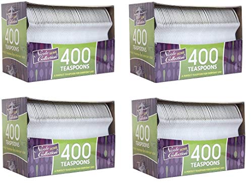 Plastic Cutlery, Teaspoons, Medium Weight Disposable, 400 Count, White (4)
