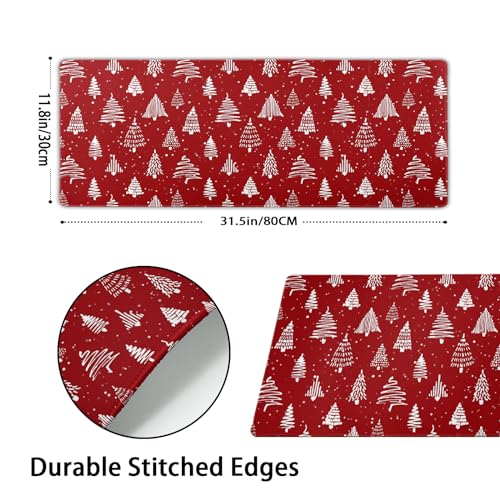 Image of Red Christmas Mouse Pad Christmas Tree Xmas Holiday Winter Extended Desk Mat 80X30 cm Non-Slip Rubber Base Stitched Edge Large XL Mousepad for Desk Gaming Laptop Desktop,31.5x11.8 Inch