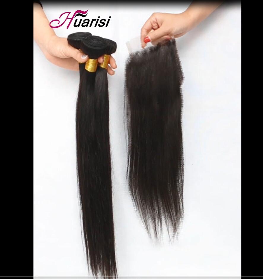 Huarisi-Brazilian-Virgin-Straight-Hair-with-Closure-Free-Part-3-Bundles-Short-Human-Hair-Weaves-4x4-Lace-Closure-Natural-Color-Double-Weft-12-14-16-and-10-Inches