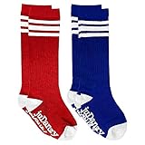 juDanzy knee high tube socks for boys, girls, baby, toddler & child (2-4 Years, Blue & Red with White Stripes)