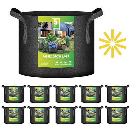 Image of iPower 10 Pack 5 Gallon Grow Bags, Garden Planting Nonwoven Fabric Pots with Reinforced Handle, Heavy Duty and Aeration Planter Pot for Tomato, Fruits, Vegetables and Flowers, 10 Labels Included