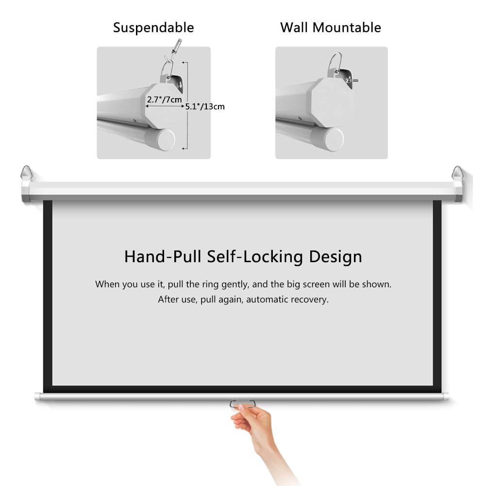 60 72 84 pollici Schermo per Proiettore HD Scomparsa Manuale, Telo Cinematografico Montato a Parete e Soffitto con Blocco Automatico per Casa(60"(4:3))
