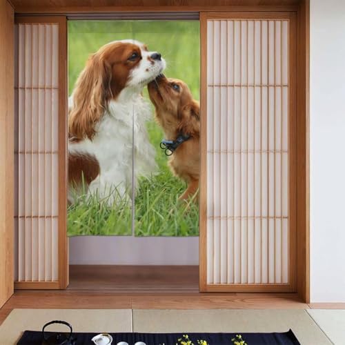 のれん かわいい キャバリア スパニエル犬(3) おしゃれ 間仕切り ロングカーテン 遮光 のれん 玄関 リビング キッチン 出入り口 幅86cm丈143cm kk184