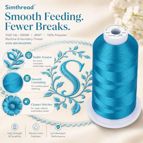 Image of Simthread 5000M 40WT Polyester Embroidery Thread, Blue Satin S055 | 5000M 40WT polyester thread feeds smoothly for machine embroidery, monograms, logos, patches and quilting.
