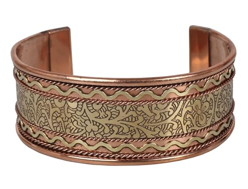 Touchstone Bracelet en cuivre de style tibétain. Forgé à la main avec du cuivre pur solide et de haut calibre. Beau design en relief.