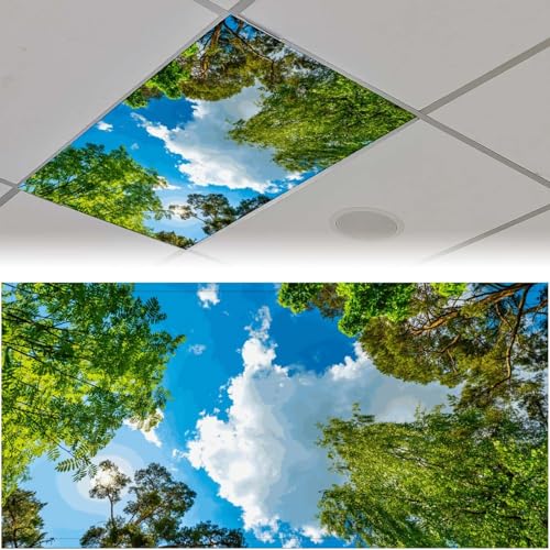 Image of Fluorescent Light Cover for Classroom - 2 Pcs Sky Trees Magnetic Fluorescent Light Covers, Ceiling Light Covers Shade Panel Coverings for Office Classroom Home Drop Ceiling, 4 X 2 Feet