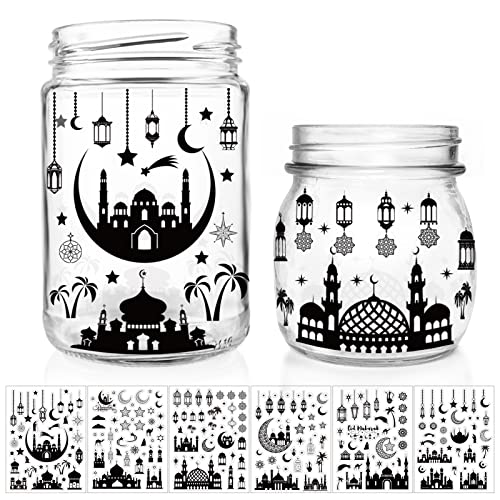 Jutom 1135 Pieces Eid Mubarak Decoration Decals Ramadan Mubarak Jar Decals Eid al Fitr Ramadan Kareem Stickers Removable Window Clings Container Labels for Ramadan Muslim Party Decorations Supplies