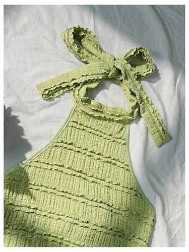 GORGLITTER 2 Piece Sets for Women Summer Crochet Textured Tie Back Crop Halter Tops and Shorts Set3