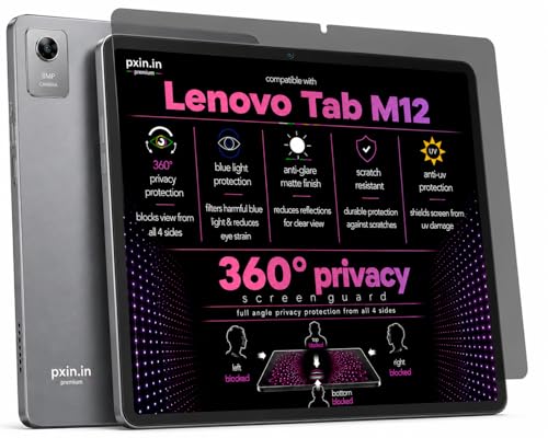 Image of Pxin 360 Pro Privacy Screen guard compatible with Lenovo Tab M12 | Anti Glare | Anti UV | Anti Blue | Anti Reflection | Privacy Filter | Unbreakable Build