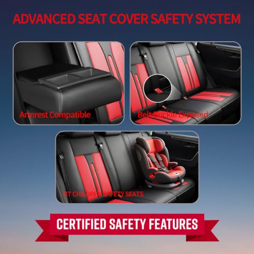 Image of Fit Canyon Car Seat Covers (5 Seats Full Set) Compatible with GMC Canyon 2015-2024 2025 2026 - Full Coverage Premium Breathable Leather,Airbag Compatible,Waterproof & All-Weather,Black-Red