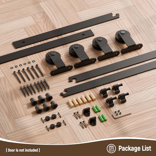 Image of CCJH 4FT Sliding Barn Door Hardware Kit, Heavy Duty, Smoothly and Silently, Easy to Install, Fit 12 inch Width Double Door Panel, T-Shaped Style Black