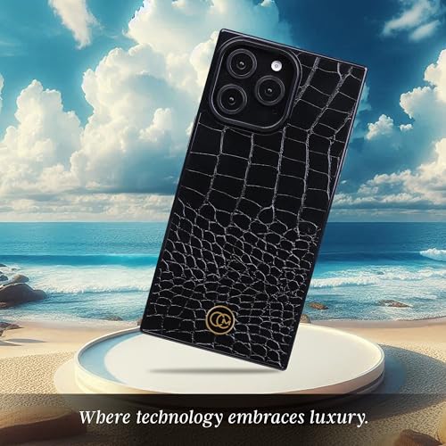 Image of COCOMII Rectangle for iPhone 15 Pro Case, Black Crocodile Leather