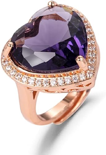Anillo de amatista morada con forma de corazón enorme para mujer, con diamantes de imitación, compromiso de boda, compromiso, anillo de apertura