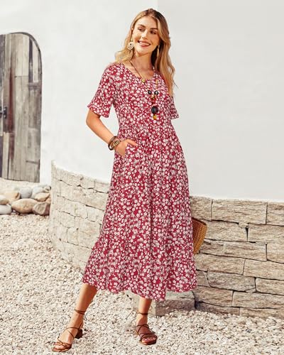 Image of STYLEWORD Womens Summer Casual Short Sleeve Flowy Midi Beach Dress