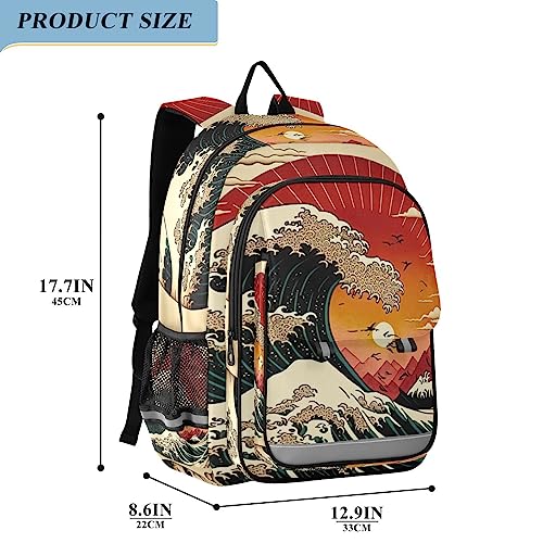 Raising Wave Japanese Style Kids School Backpack for Girls Boys, Travel Backpacks with Reflective Strip Multiple Pockets for School Hiking Summer Camp 17.7 inches2
