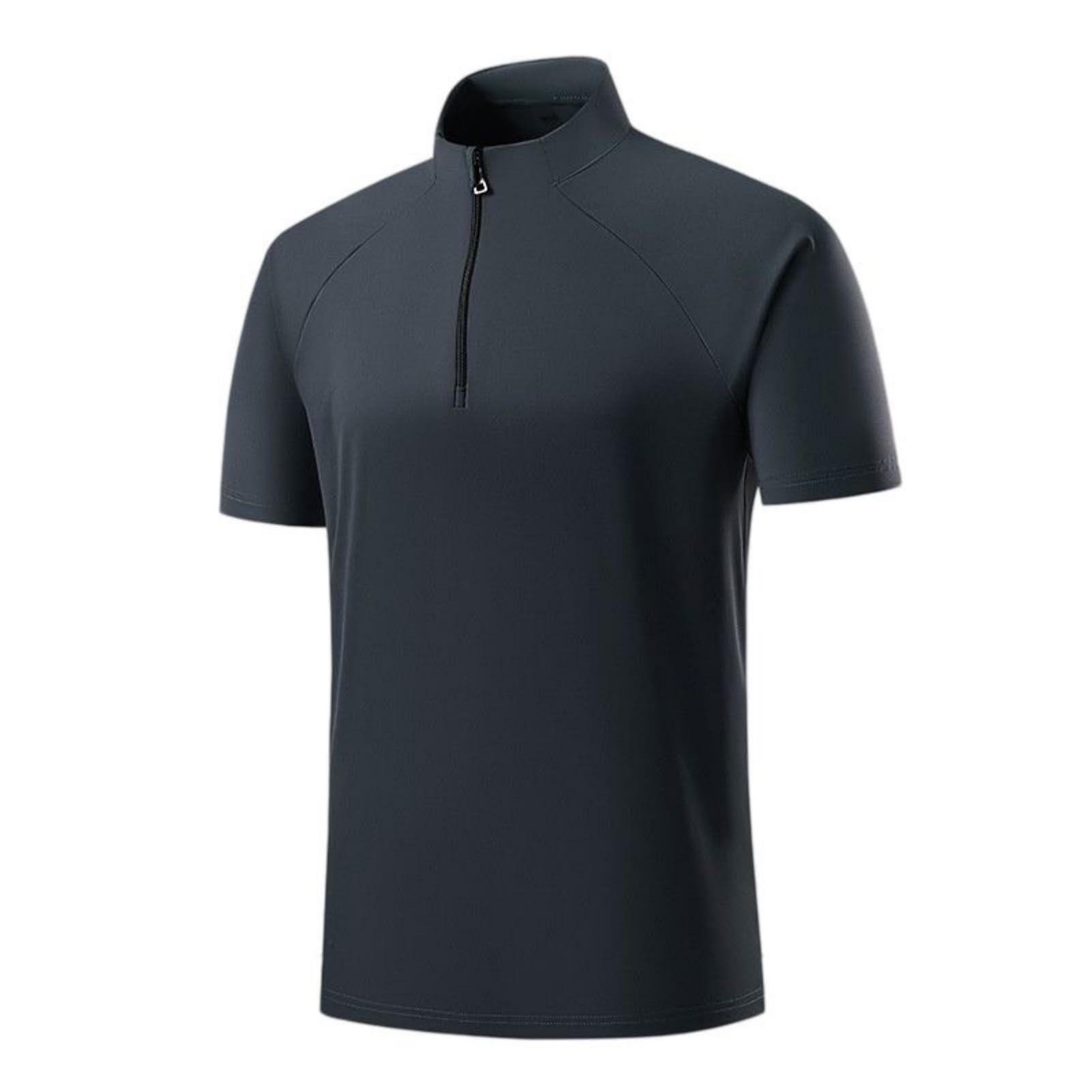 Męski Big & Tall T-shirt ze stójką, krótki rękaw, chiński styl, elastyczny top rekreacyjny