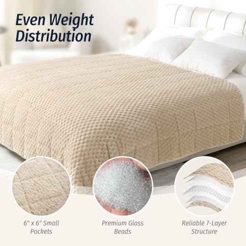 Image of Fleece Weighted Blanket for Adults 48 inch x 72 inch 15lbs Fuzzy Blankets Khaki | Dual Sided Soft Sherpa Weighted Blankets, 3D Imitation Turtle Shell Warm Jacquard Flannel Heavy Blanket for Couch and Bed