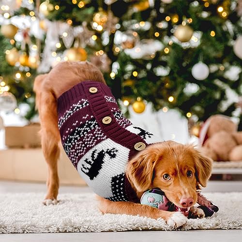 ABRRLO Dog Christmas Jumpers XS Small V Neck Puppy Xmas Jumper Cute Elk Red Doggy Cat Christmas Sweater Knitted Outfits for Small Medium Large Dogs (Wine Red Reindeer,XXL) - Image 2