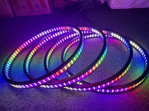 6Rollls - 15.5'' Triple Row Double Side RGB Dream Color Chase Million Colors Shift Rim Lights LED Wheel Ring Light w/Turn Signal,Brake Bluetooth/Remote Ctrl for Car Truck