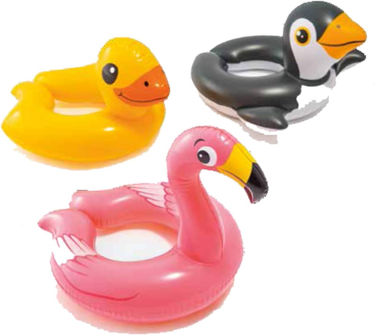 Intex Paquete de 3 flotadores de Piscina de Anillo Dividido con Cabeza de Animal 59220Ep Que Incluye Rana, Pato, pingüino
