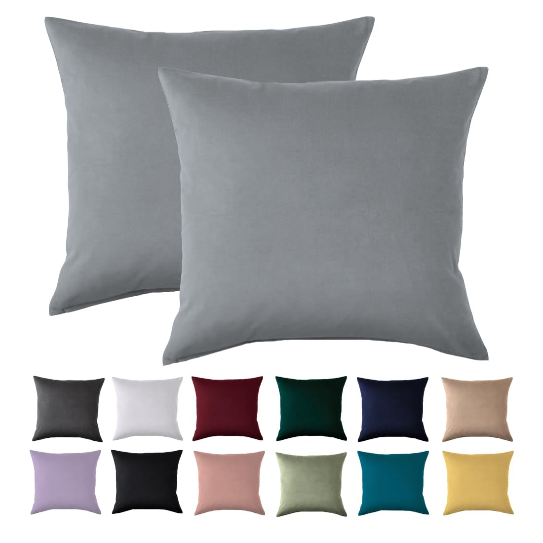 Cushion Cover 50 x 50 cm, Set of 2 - Pillowcase 50 x 50 cm, Grey for Pillows, 100% Microfibre Cushion Cover, Non-Iron and Wrinkle-Free with Zip