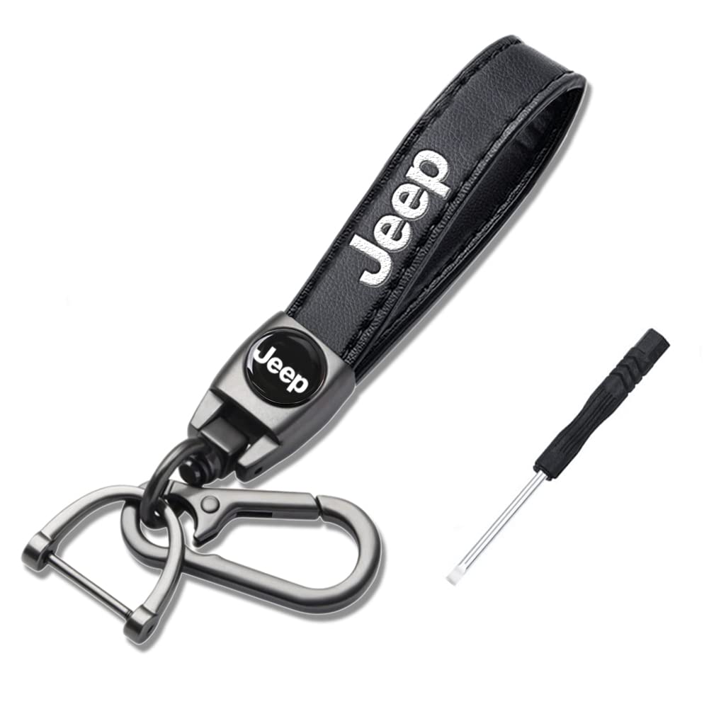 SANJSJHXJ Leder Auto Schlüsselanhänger für Jeep Zubehör, Retro Sport Schlüsselan Hänger für Mann und Frau (Schwarz)