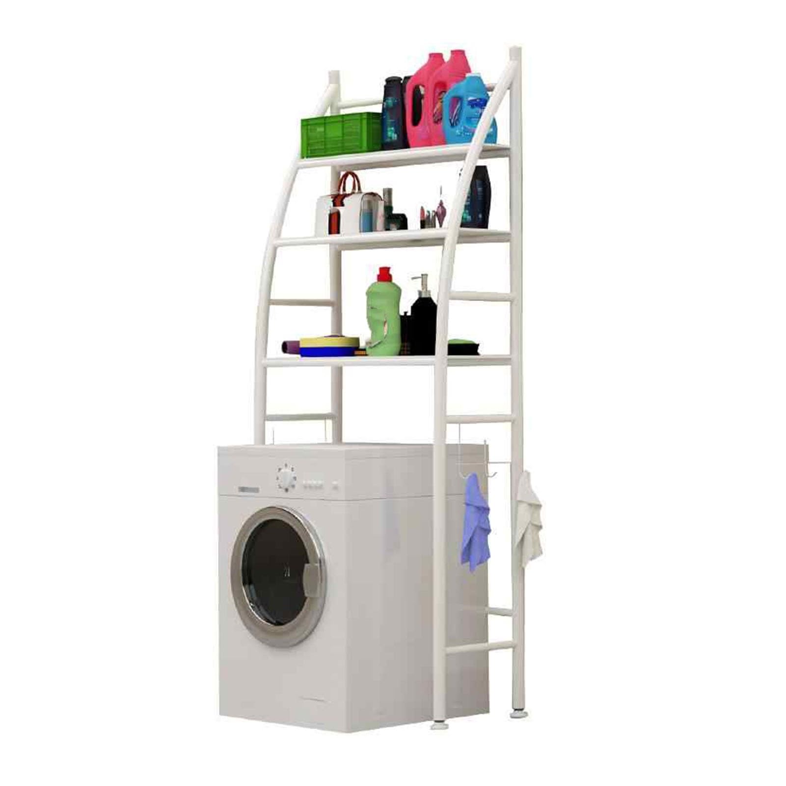 Półka na toaletę z bocznym haczykiem Szafka na pralkę z uchwytem na papier toaletowy Oszczędność miejsca w toalecie(White,48cm)