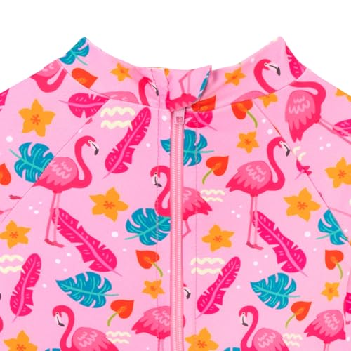 Image of Baby Toddler Girl Long Sleeve Ruffle Swimsuit One Piece Zipper Rash Guard Bathing Suit with UPF 50+ Sun Protection