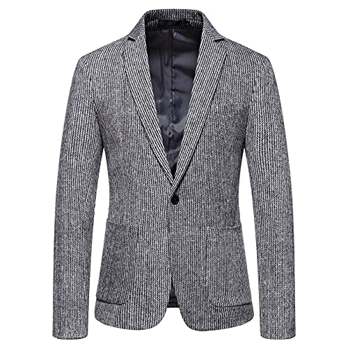 Men's Casual Pinstripe Sport Coat Notch Lapel One Button Classic Fit Blazer Coat Simple Business Suit Jacket Gray