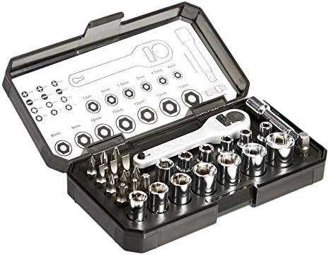 Amazon Basics Ratcheting Wrench and Bits Set, 28-Piece & Mini Ratcheting Driver and Bits Set, 34-Piece