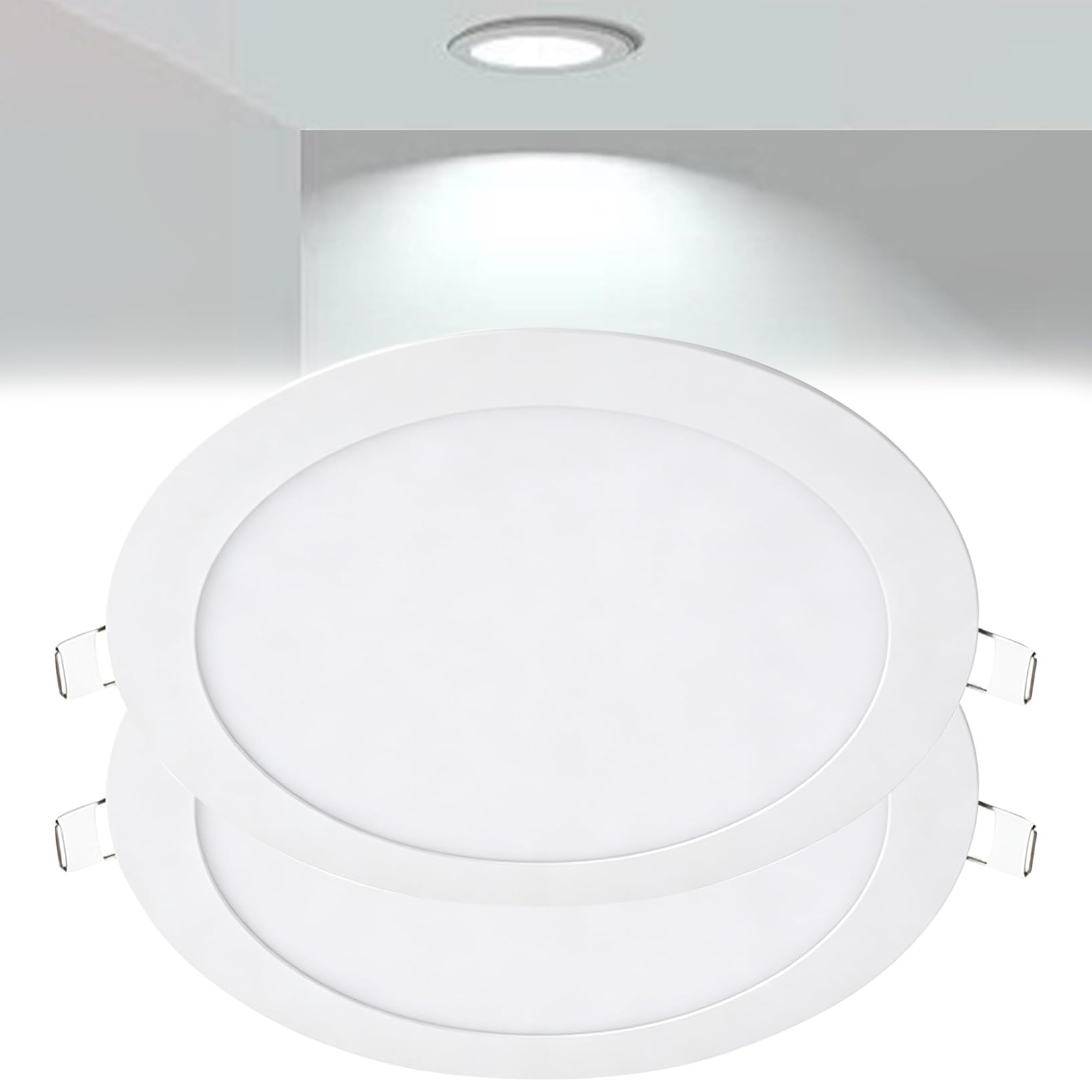 VOGHMOLD 24W Ultra Slim LED Downlight 12 inch, 6000K Recessed Ceiling Light, Cut Φ280-285mm, AC85-265V Flush Mount Spotlights Aluminum Round Panel Lights for Office Hallway, 2 Pack