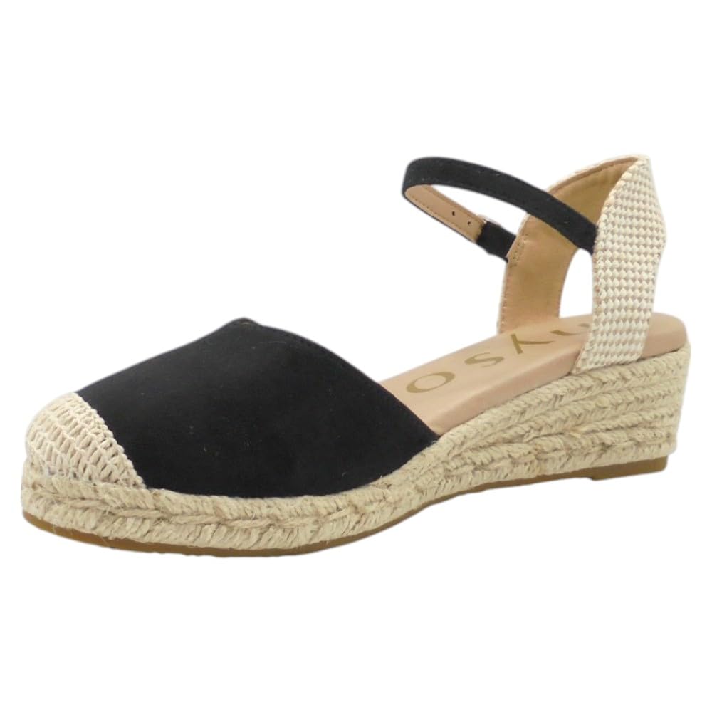 mysoft - 25M102 Alpargatas Beige de Mujer con Cuña 3 cm, Plataforma 2 cm, Cierre de Hebilla, Fabricadas en Piel Sintética, Planta de Gel Acolchada y Puntos de Relajación para: Mujer