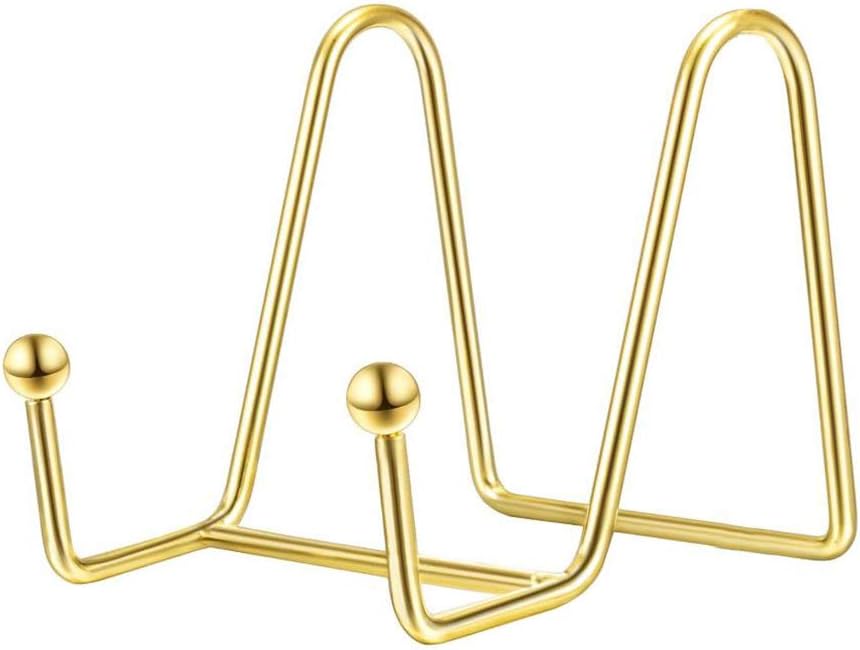 NA Easel Display Stand Gold Square Wire Stand Decorative Plate Stand Holder for Tea Table Countertop Desktop Office Golden