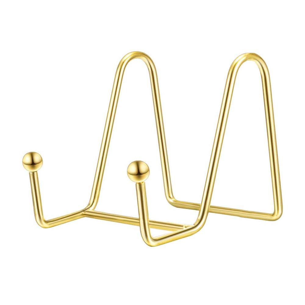 NA Easel Display Stand Gold Square Wire Stand Decorative Plate Stand Holder for Tea Table Countertop Desktop Office Golden