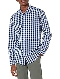 Amazon Essentials Camisa Informal de Popelina con Manga Larga y Corte Recto Hombre, Azul Gris Cuadros Escoceses, XXL