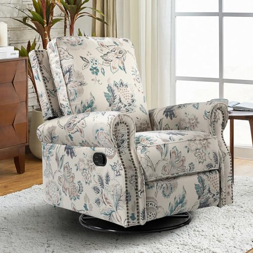 Sillón giratorio reclinable con tela estampada teal miniatura 1