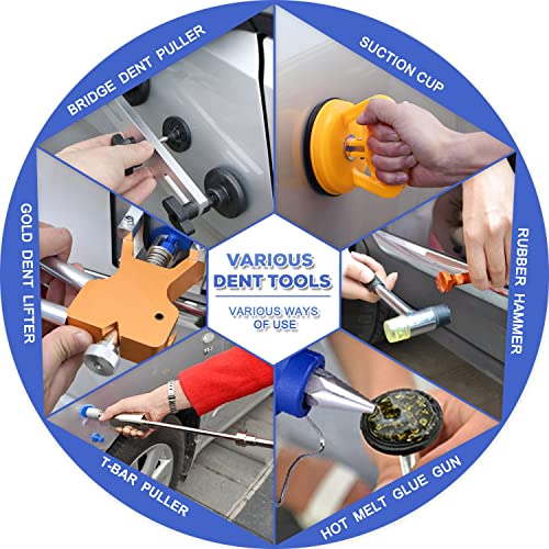 Roadgive 100Pcs Paintless Dent Repair Kit, Adjustable Dent Removal Kit Auto Body Dent Repair Tools With Gold Dent Lifter, Bridge Puller, T-Bar Suction Cup Puller For Auto Dent Removal #TOP1