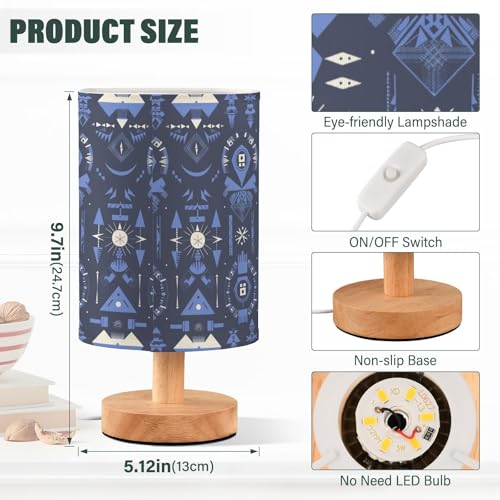 Lámpara de Mesa de Noche con Ilustración Azteca Indigo miniatura 3