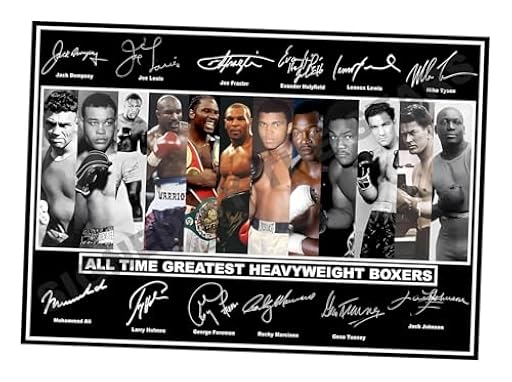 Póster A3 de los mejores boxeadores pesados de todos los tiempos, impresión firmada/autografiada. Boxeo Muhammad Ali, Mike Tyson, etc. Impresión A3 (42 x 30 cm) | Ya disponible en tu tienda friki favorita! En mundofriki.es!